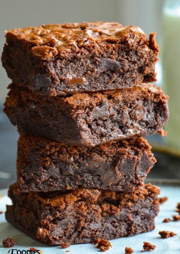 A fudgy stack of brownies.
