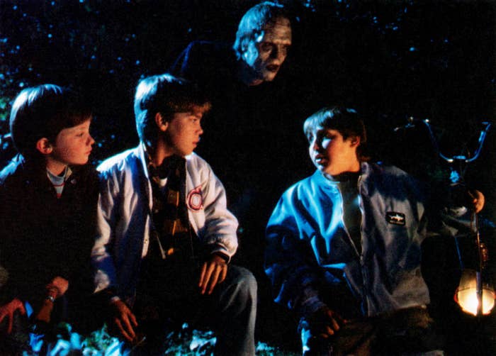 (L-R): Eugene (Michael Faustino), Sean (Andre Gower), Frankenstein’s Monster (Tom Noonan) and Horace (Brent Chalem) in “The Monster Squad”