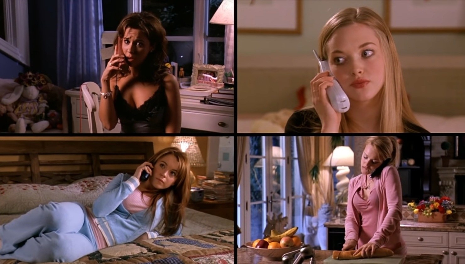 (L-R): Cady (Lindsay Lohan), Gretchen (Lacey Chabert), Karen (Amanda Seyfried) and Regina (Rachel McAdams) in &quot;Mean Girls&quot;