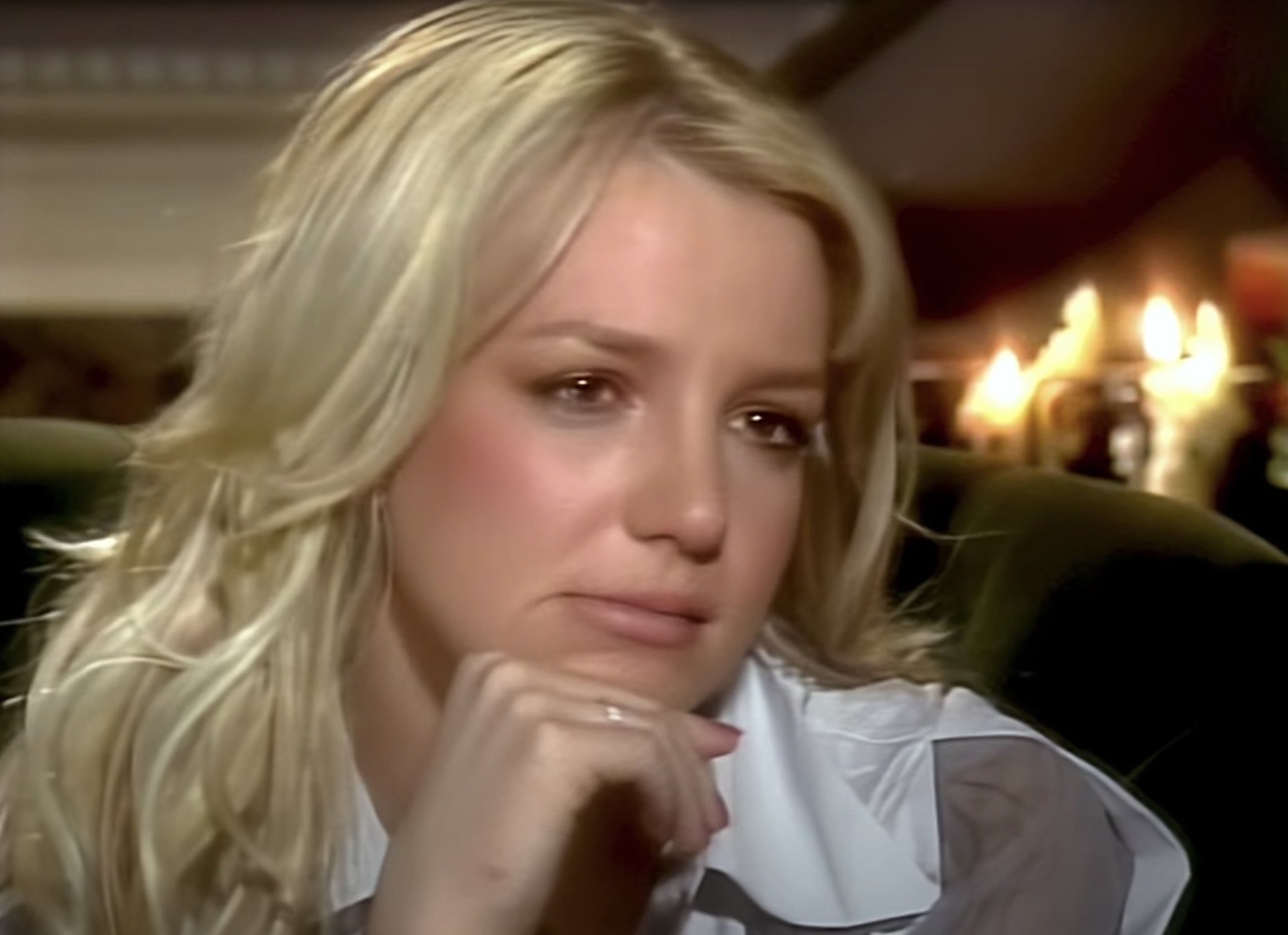 Britney looks tearful during the interview