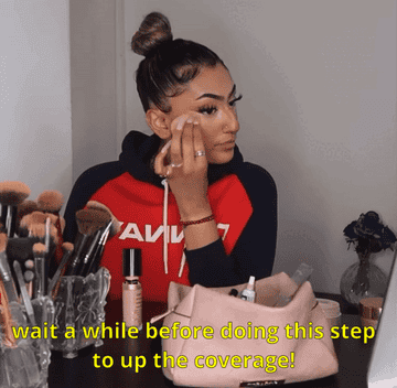 Me applying foundation text reads wait a while before doing this step to up the coverage