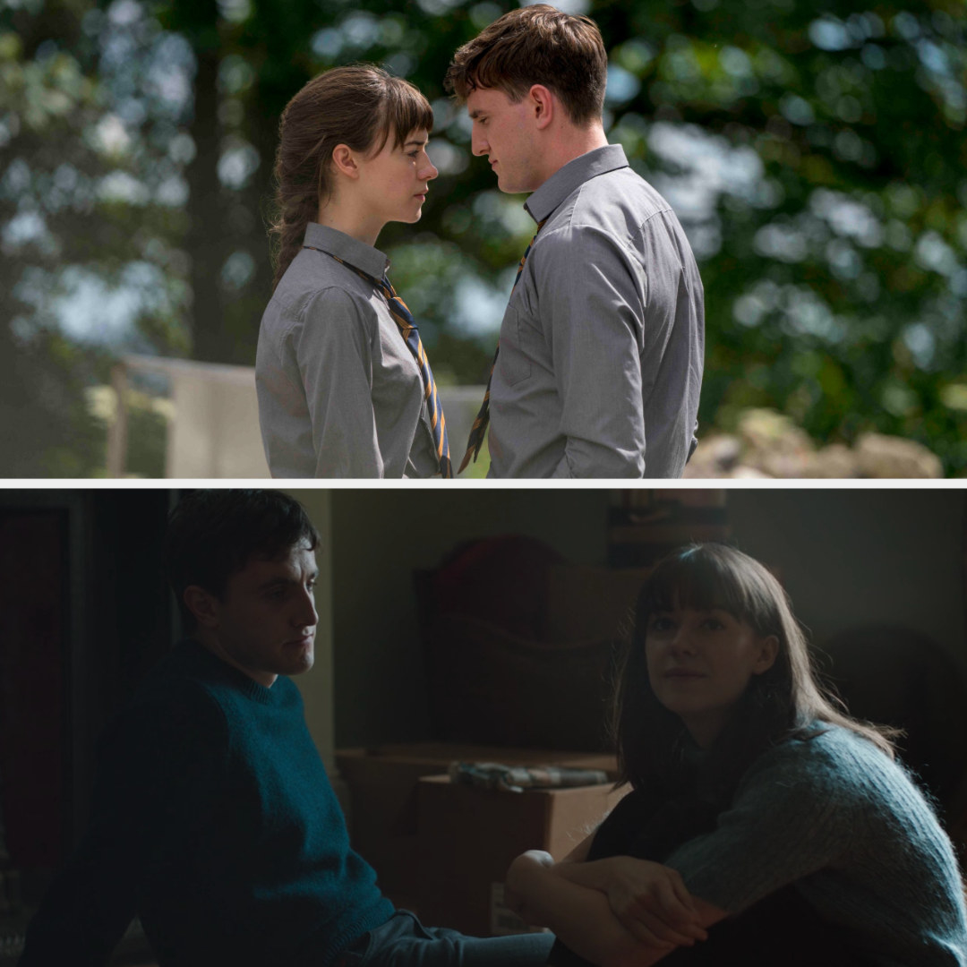 Connell and Marianne in their school uniforms, and then in their final scene