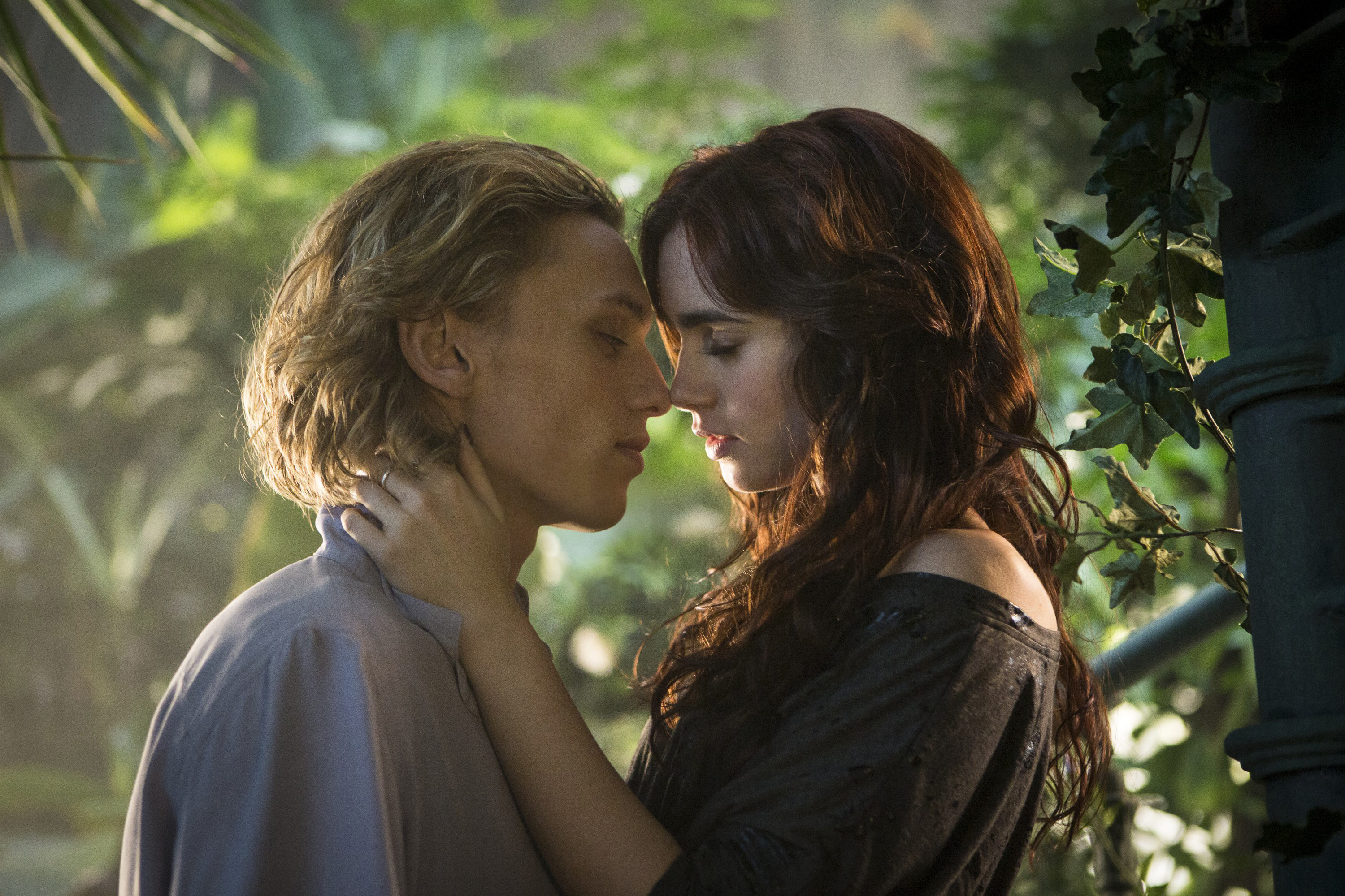 Clary and Jace look like they&#x27;re about to kiss during a scene in &quot;The Mortal Instruments&quot;