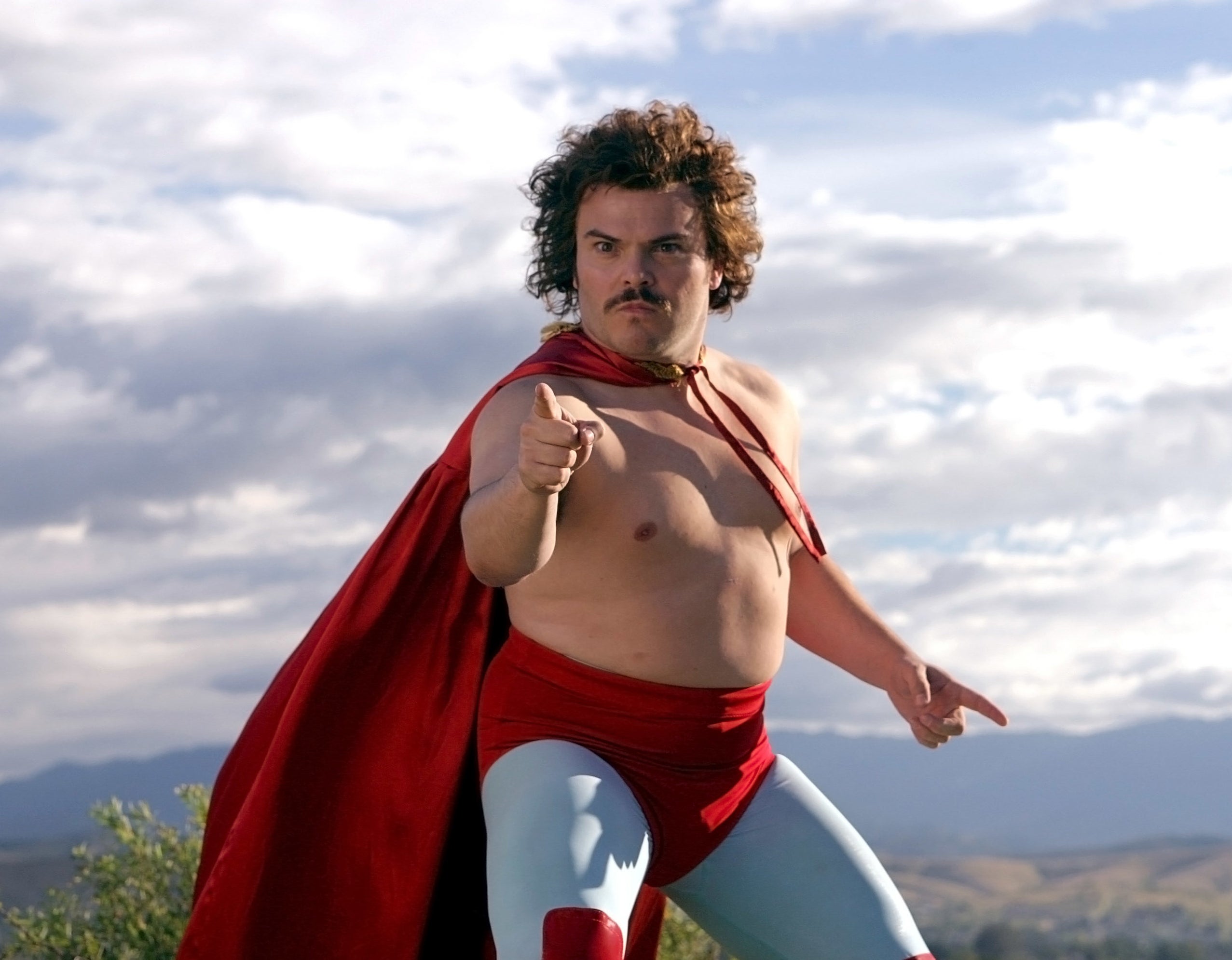 Jack Black in his signature cape and Nacho Libre costume