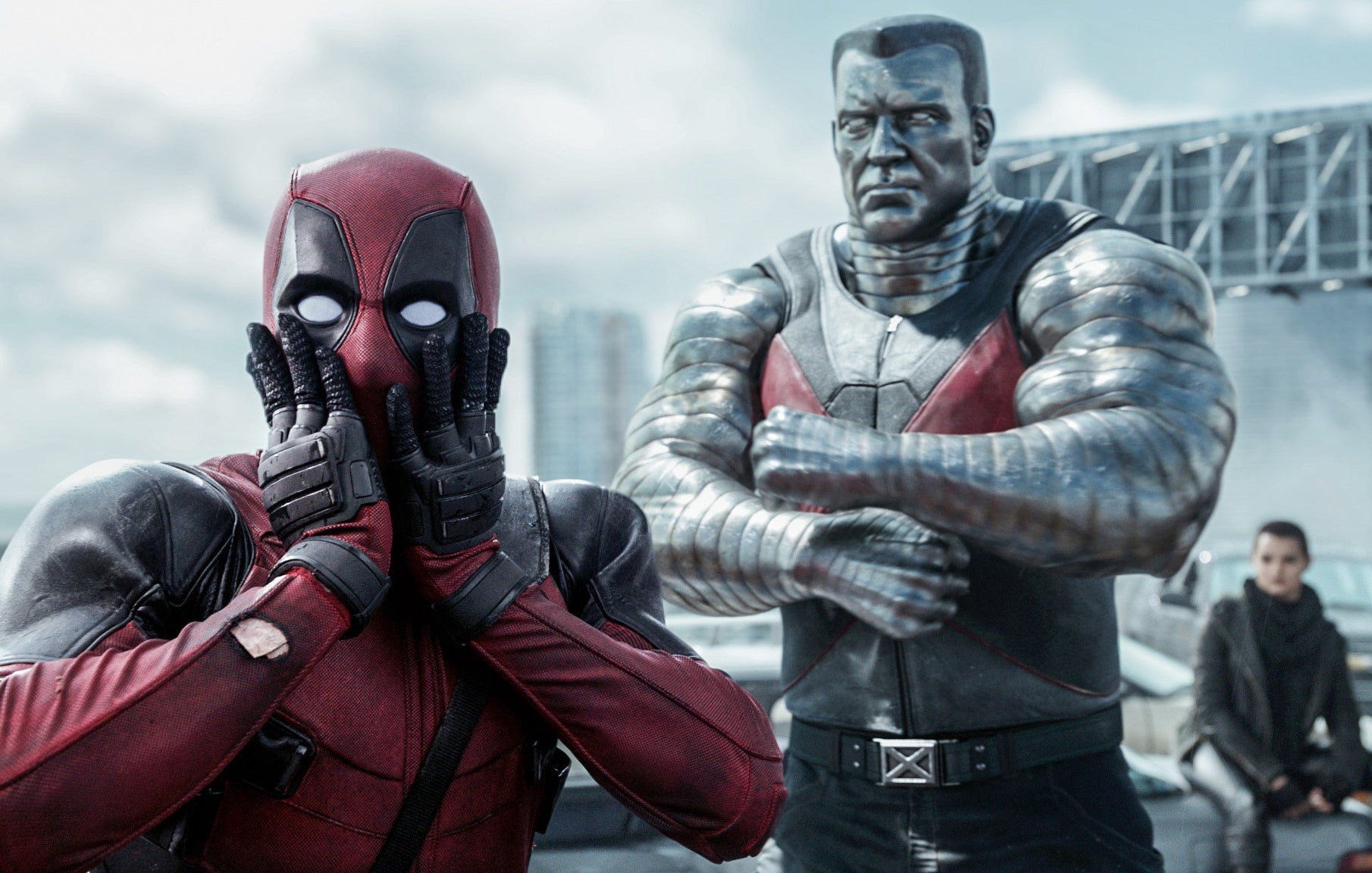 A shocked Deadpool and Colossus