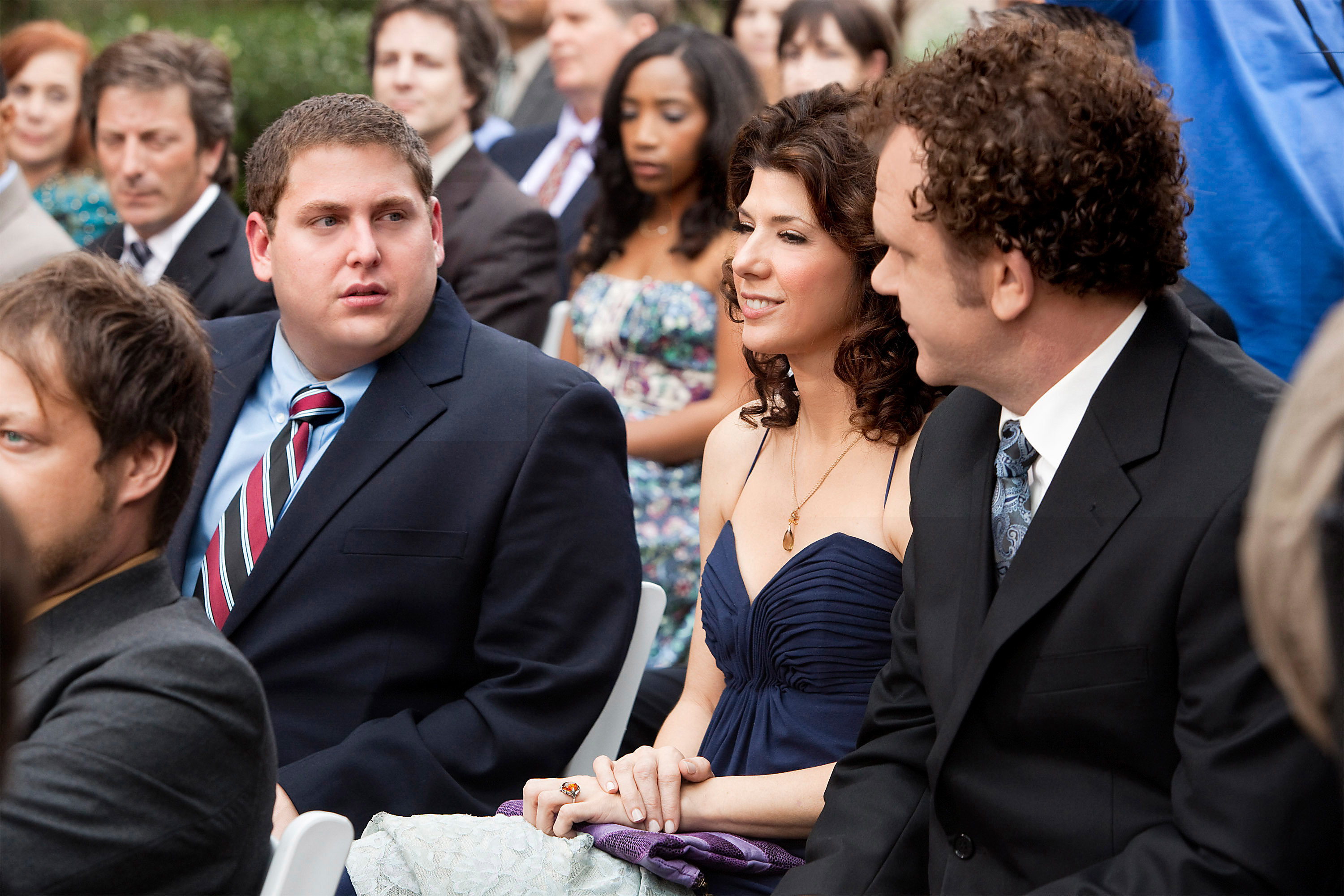 Jonah Hill, Marisa Tomei, and John C Reilly at a wedding in &quot;Cyrus&quot;