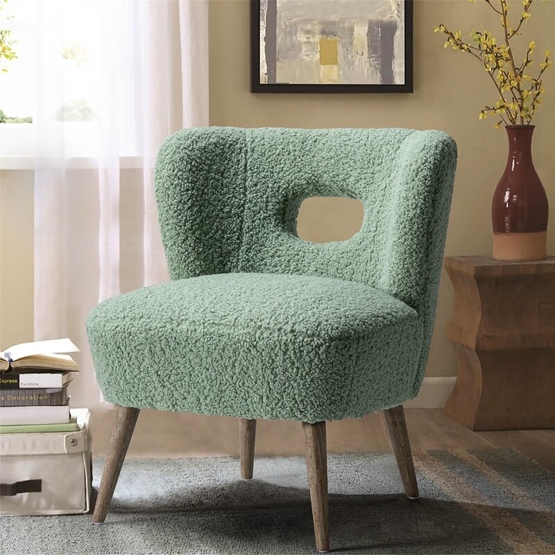 the soft green fuzzy chair