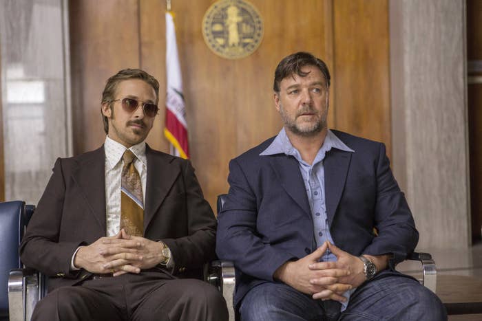 Russell Crowe and Ryan Gosling during a scene in &quot;The Nice Guys&quot;
