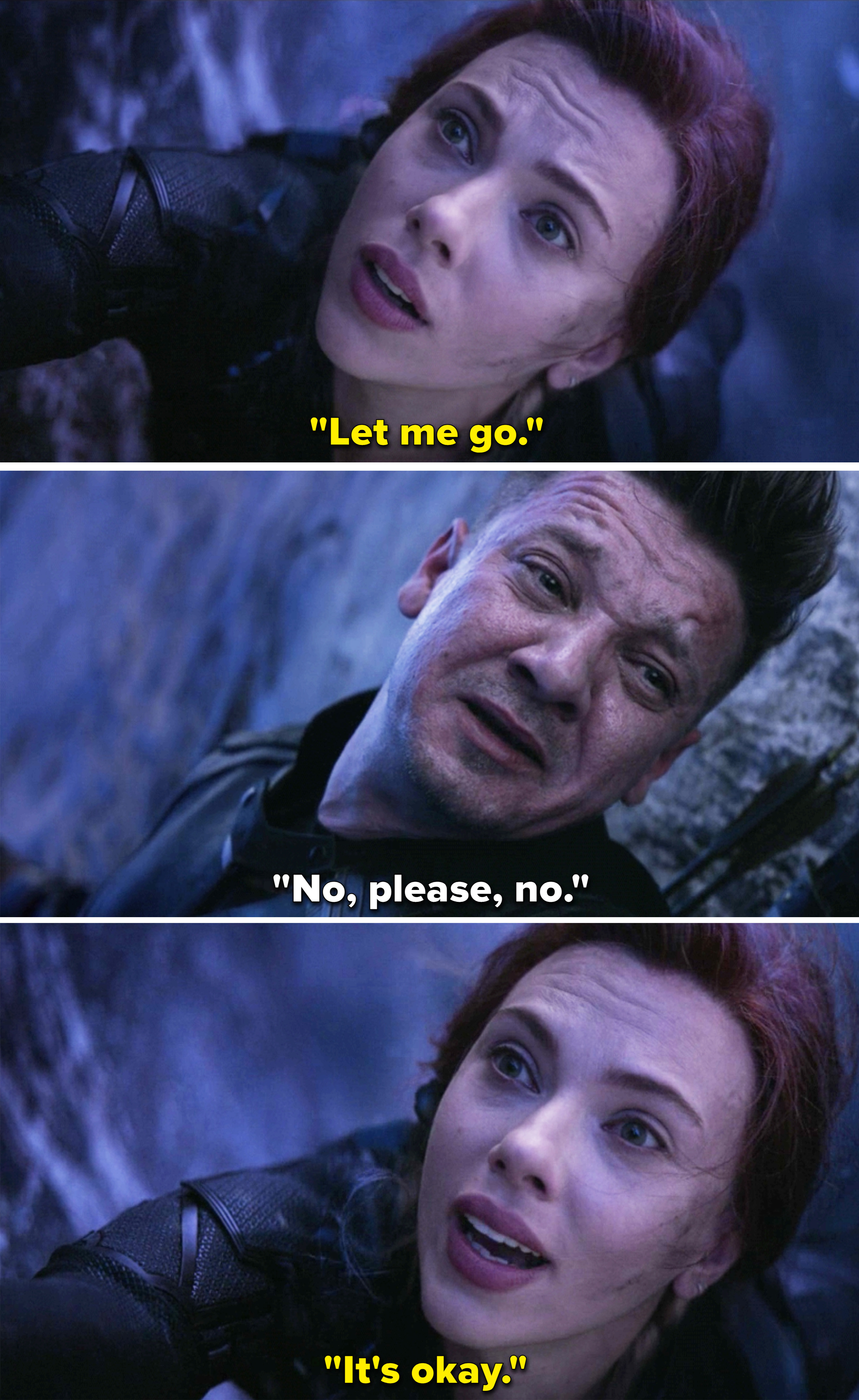 Natasha telling Clint to let her go