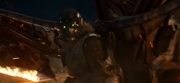 Vulture standing in front of a flaming plane crash site in &quot;Spider-Man: Homecoming&quot;