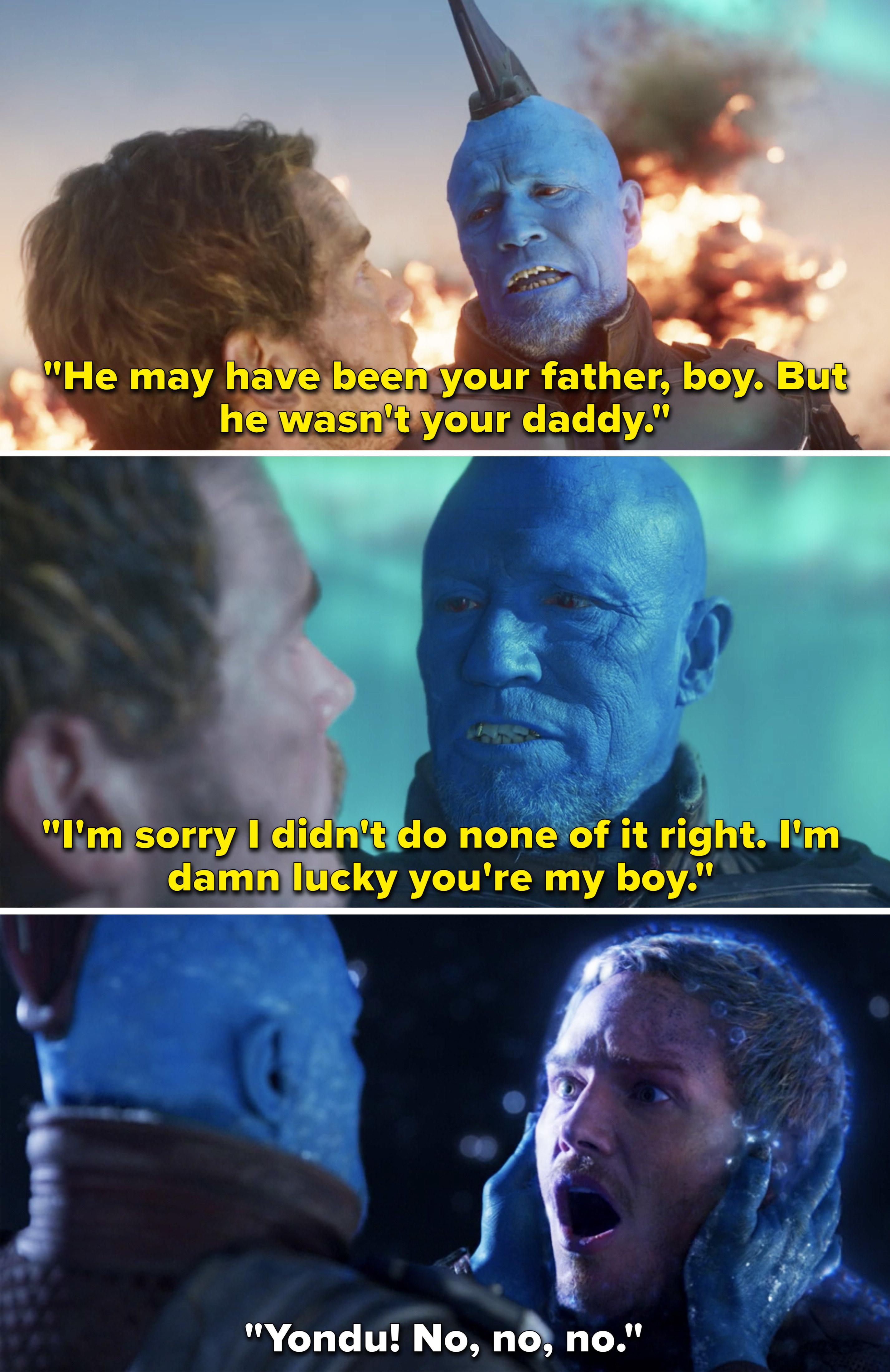 Yondu saying he was lucky to have Peter as a son