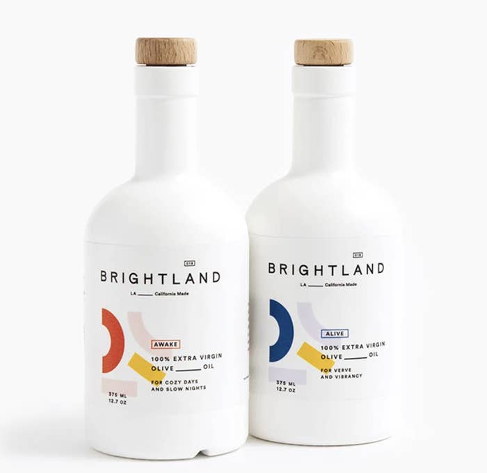Bottles of Brightland&#x27;s Awake and Alive olive oils