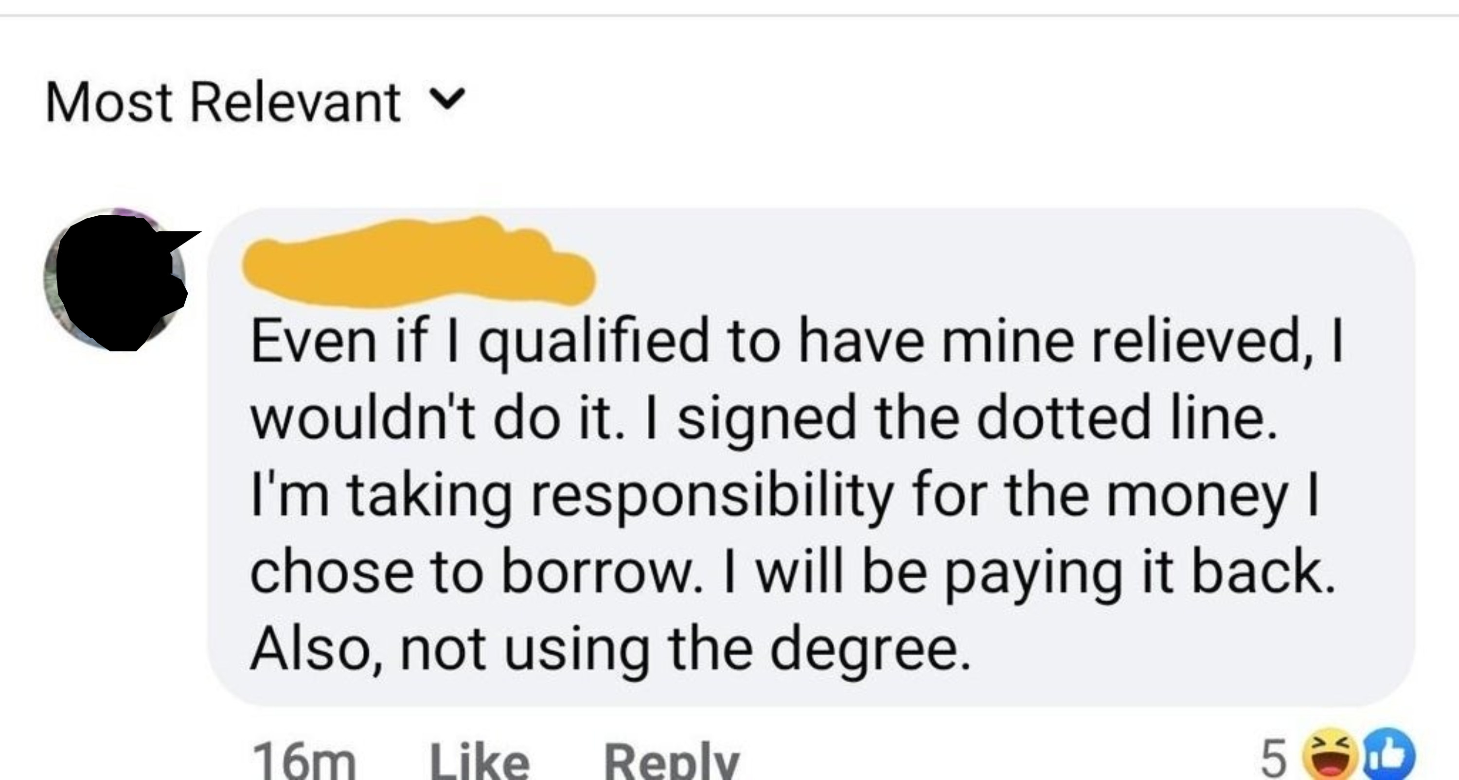 comment saying their not using their degree but they signed the dotted line so they&#x27;ll be paying the money back