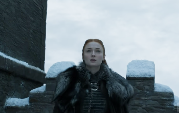 Sansa staring into the distance outside