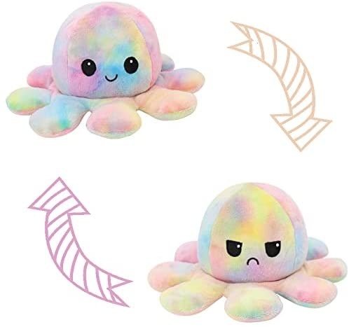 An image showing how the octopus plush flips inside out from happy to mad