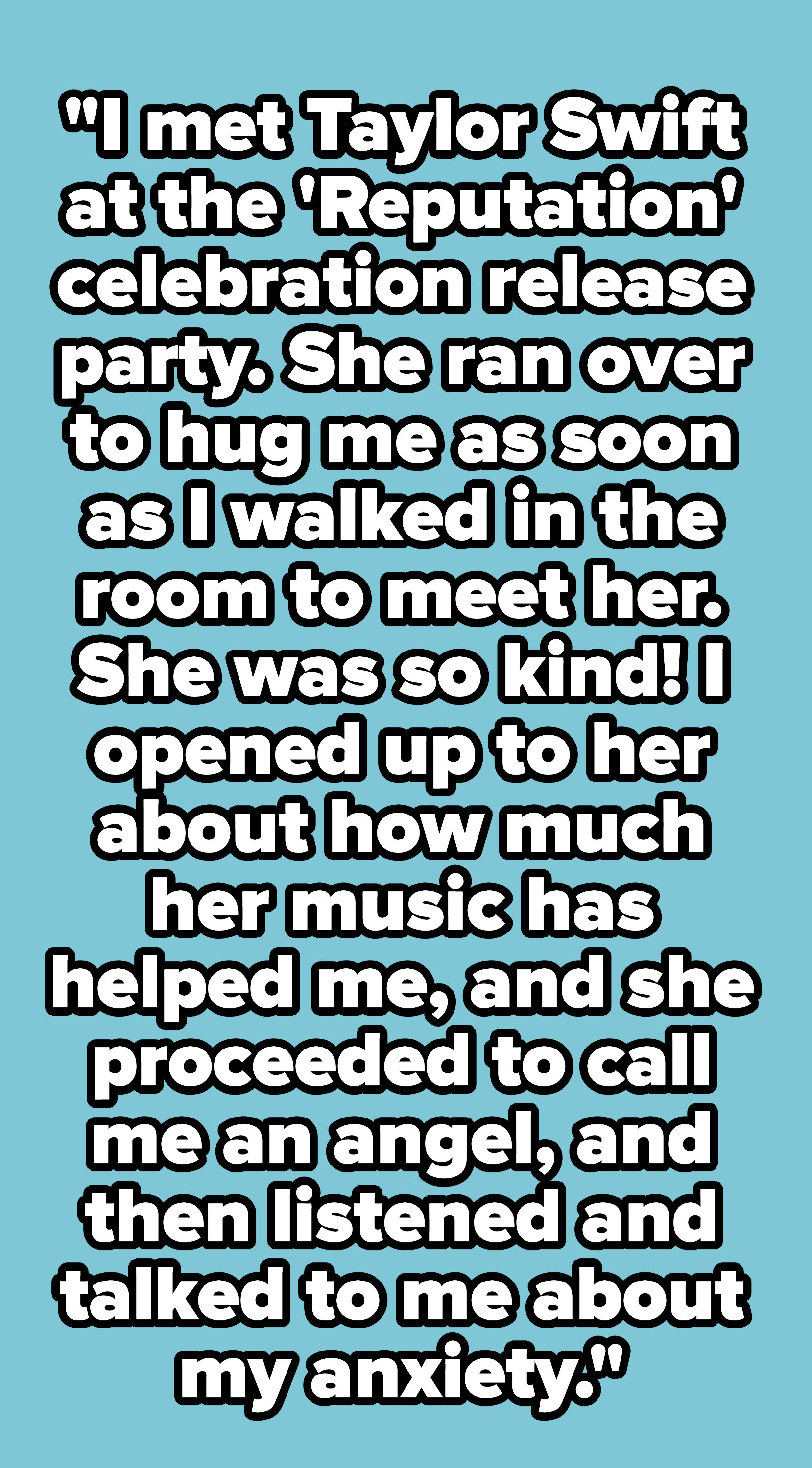 Swift listening to a fan talk about her anxiety, and calling her an angel