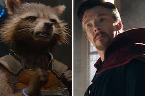 Rockett Raccoon is on the left with Doctor Strange on the right