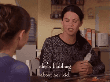 Lorelai Gilmore holding a phone and saying &quot;She&#x27;s babbling about her kid; we probably got 30 seconds or so&quot;