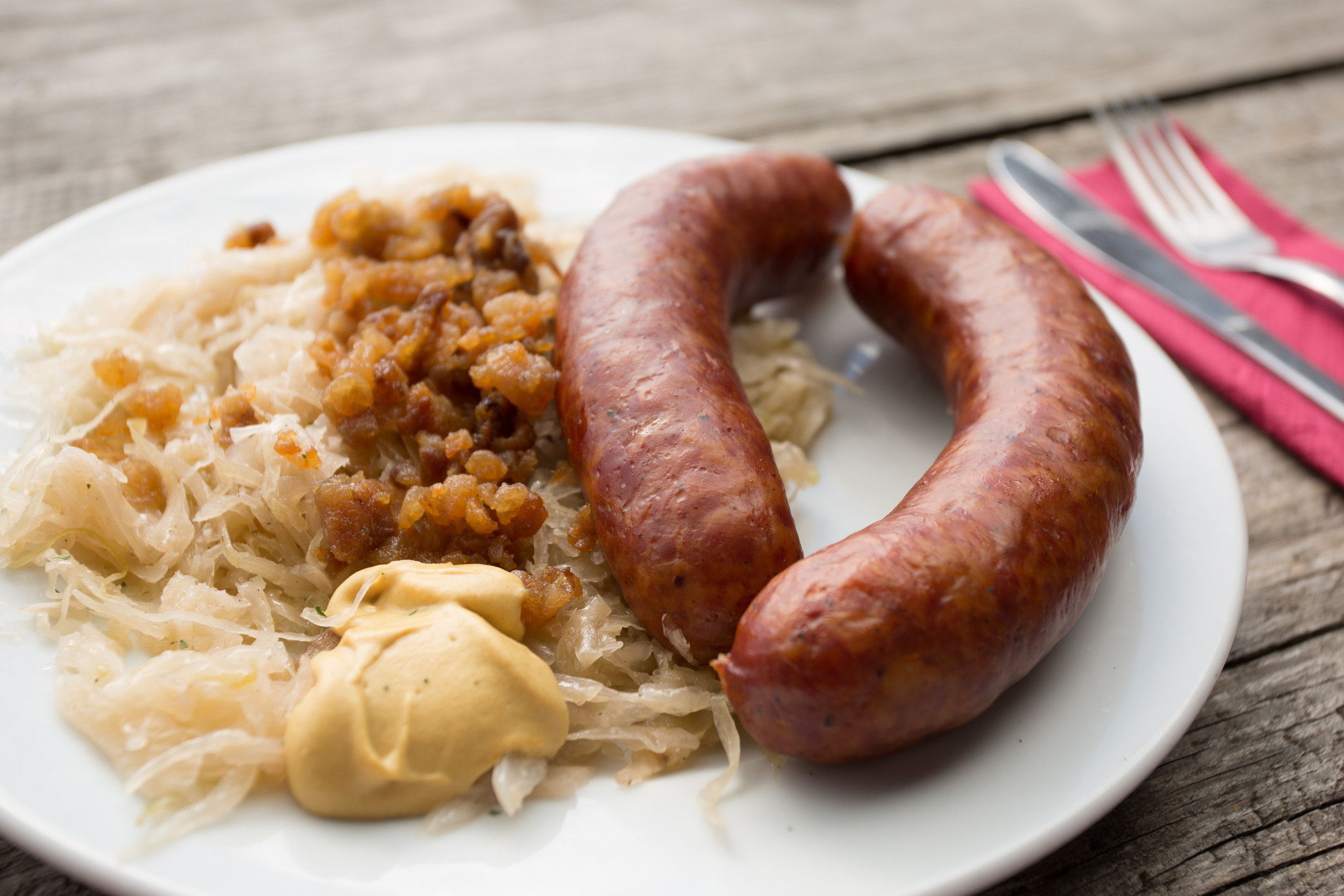 Sausage and cabbage with pork graves.