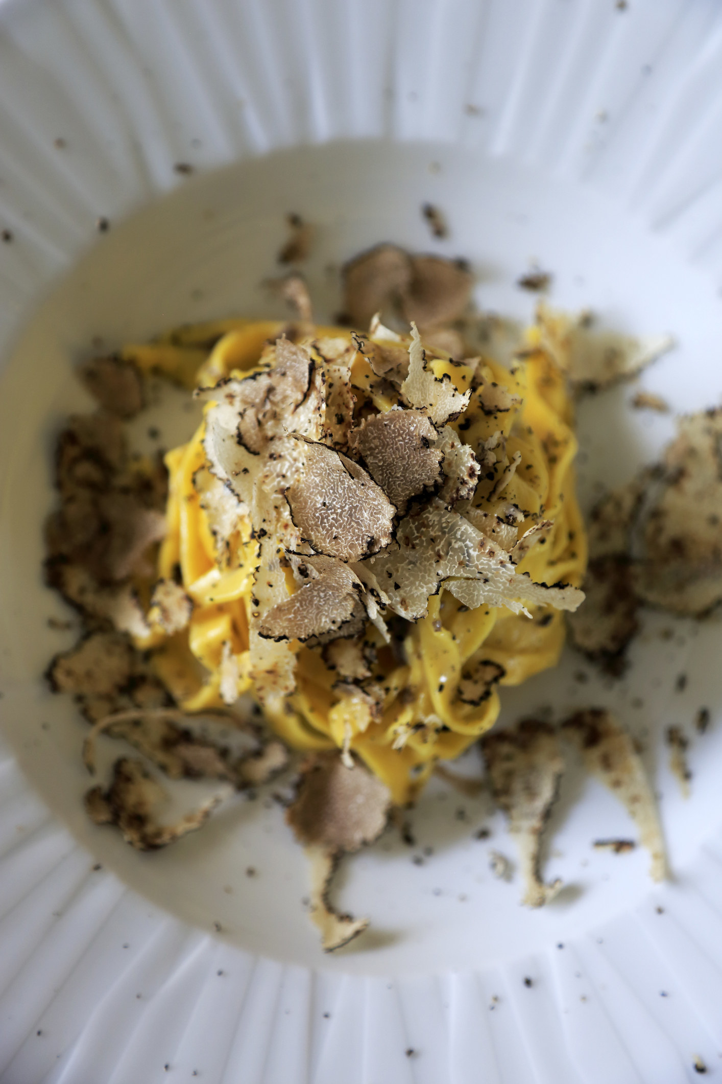 Egg pasta topped with truffles.