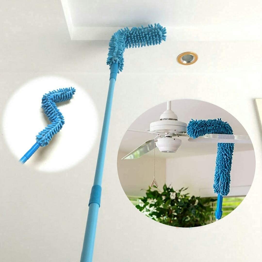 A flexible microfiber brush being used to clean a fan