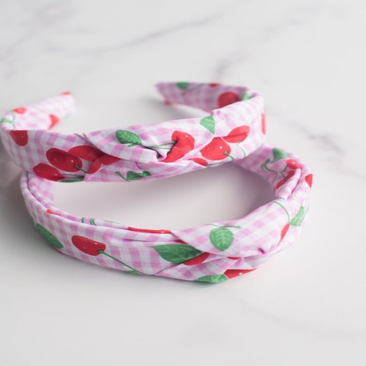 two cherry gingham headbands