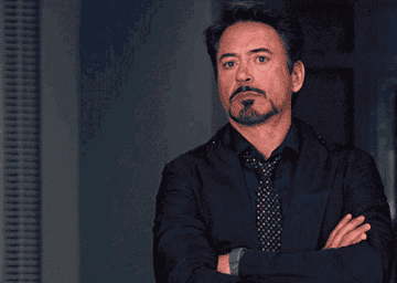Robert Downey Jr as Iron Man rolling his eyes