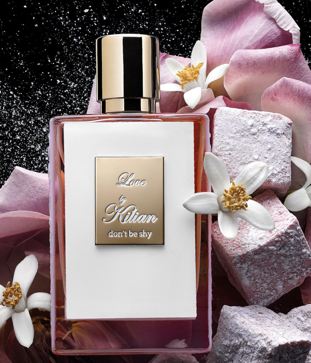 Perfume on petals and rocks