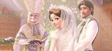 Rapunzel, Flynn, and the priest gasping at the altar in &quot;Tangled Ever After&quot;