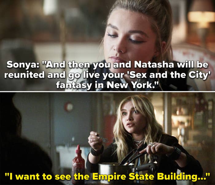 Sonya saying after they finish their mission, Yelena and Natasha can live in NYC and live their Sex and the City fantasy