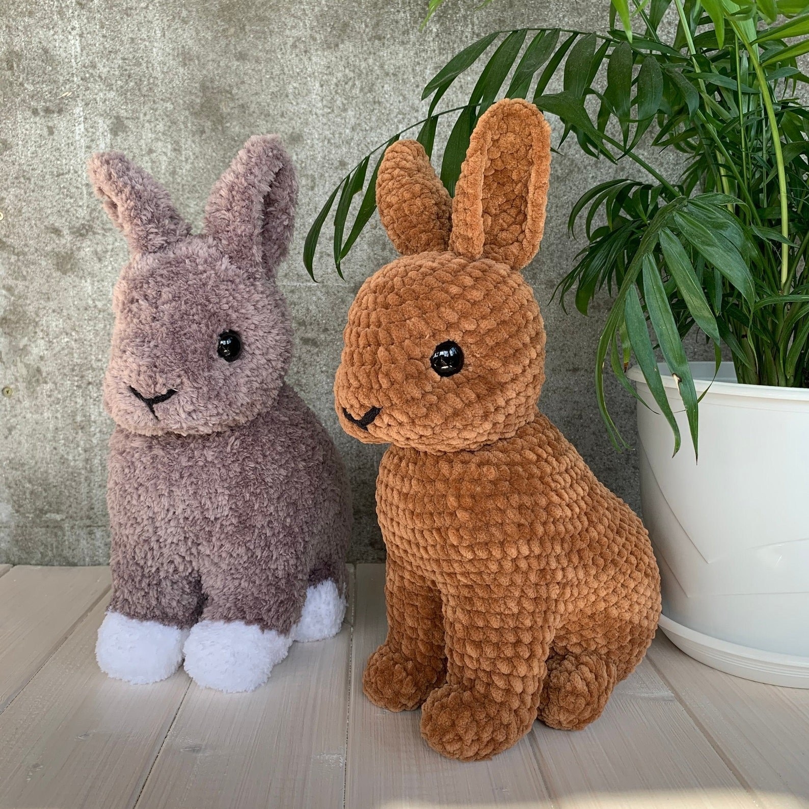 two bunnies made with the pattern