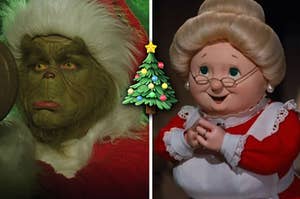 the grinch on the left and mrs claus on the right