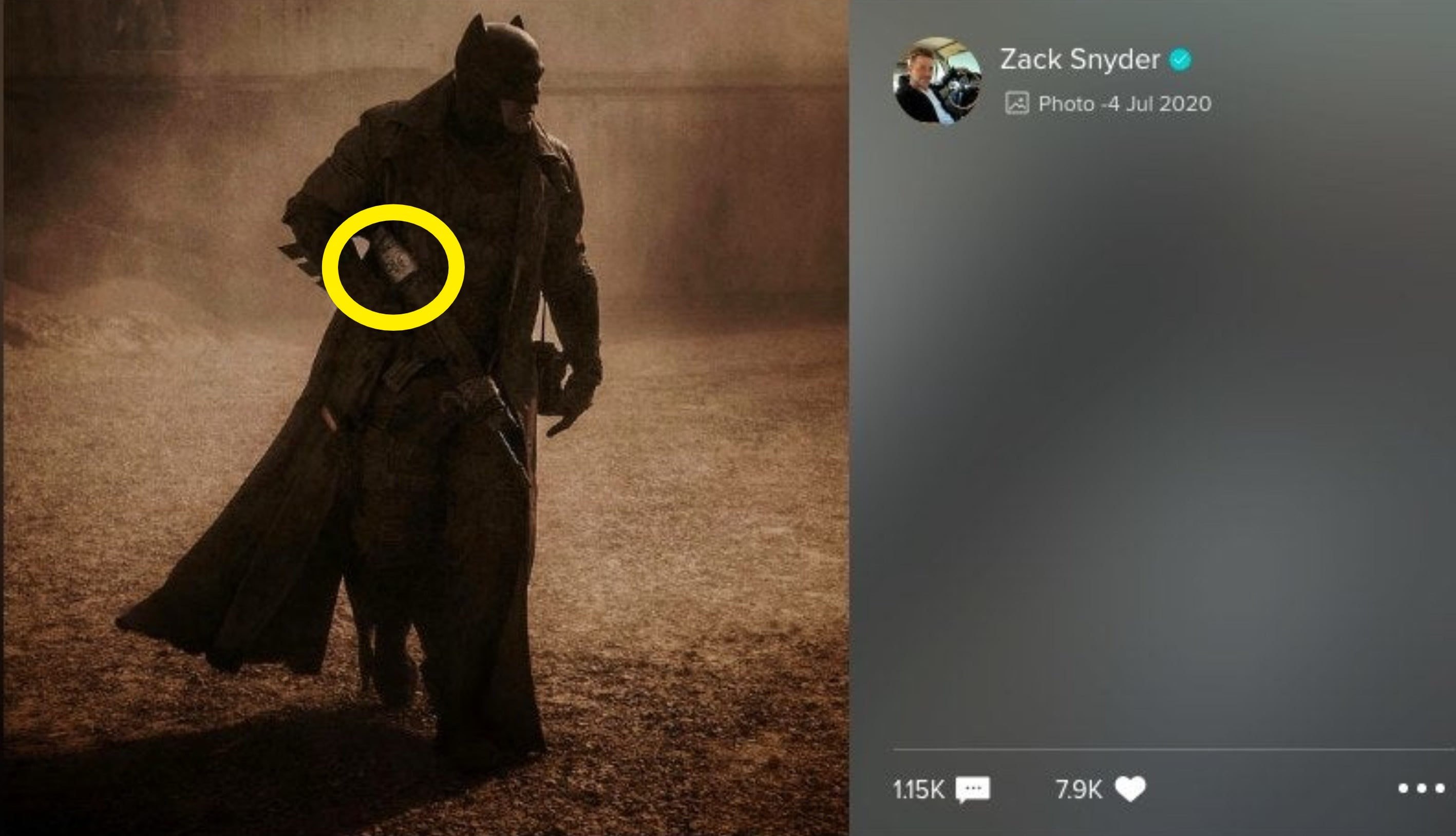 A Vero post from Zack Snyder of Batman in his Knightmare outfit in &quot;Batman v Superman: Dawn of Justice&quot;