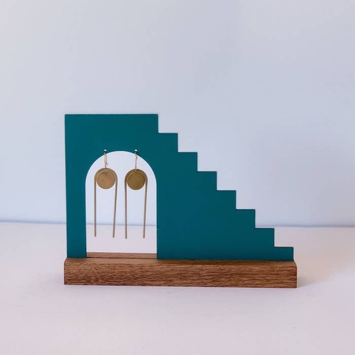 Wood earring stand in blue
