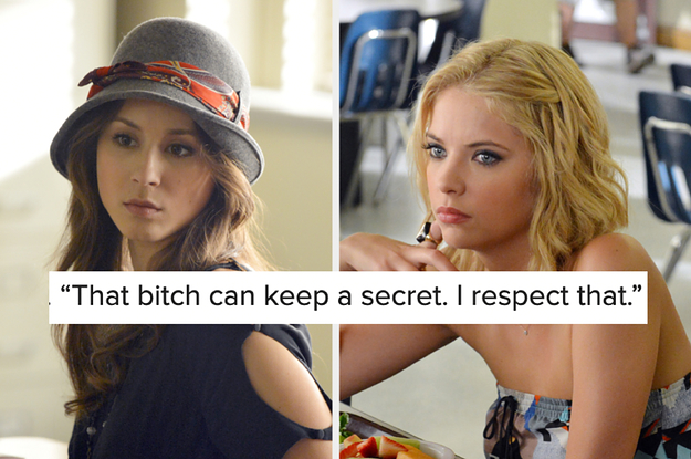 Spencer Hastings wears a lightly colored hat and Hanna Marin wears a colorful strapless top