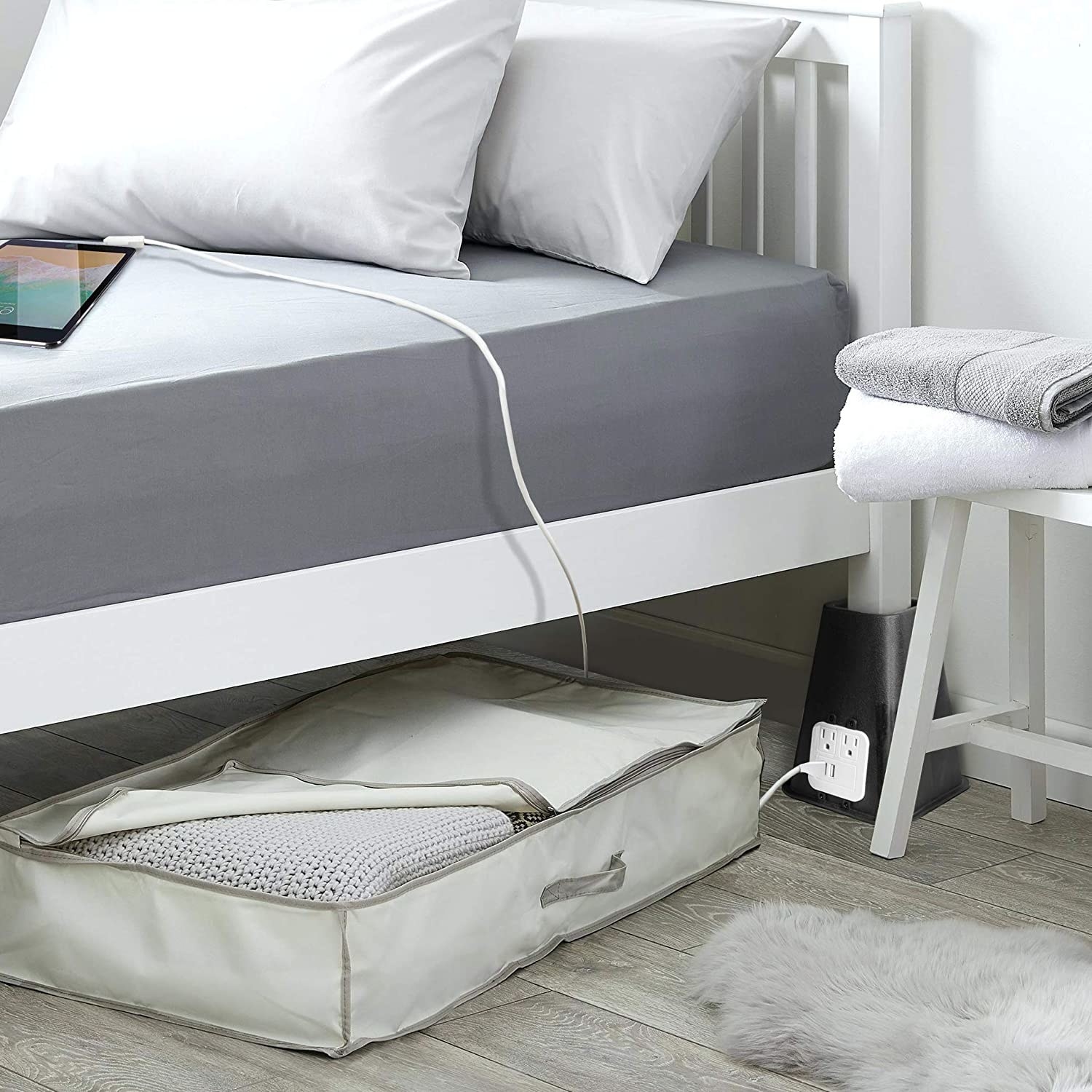 bed riser with two outlets and two USB ports