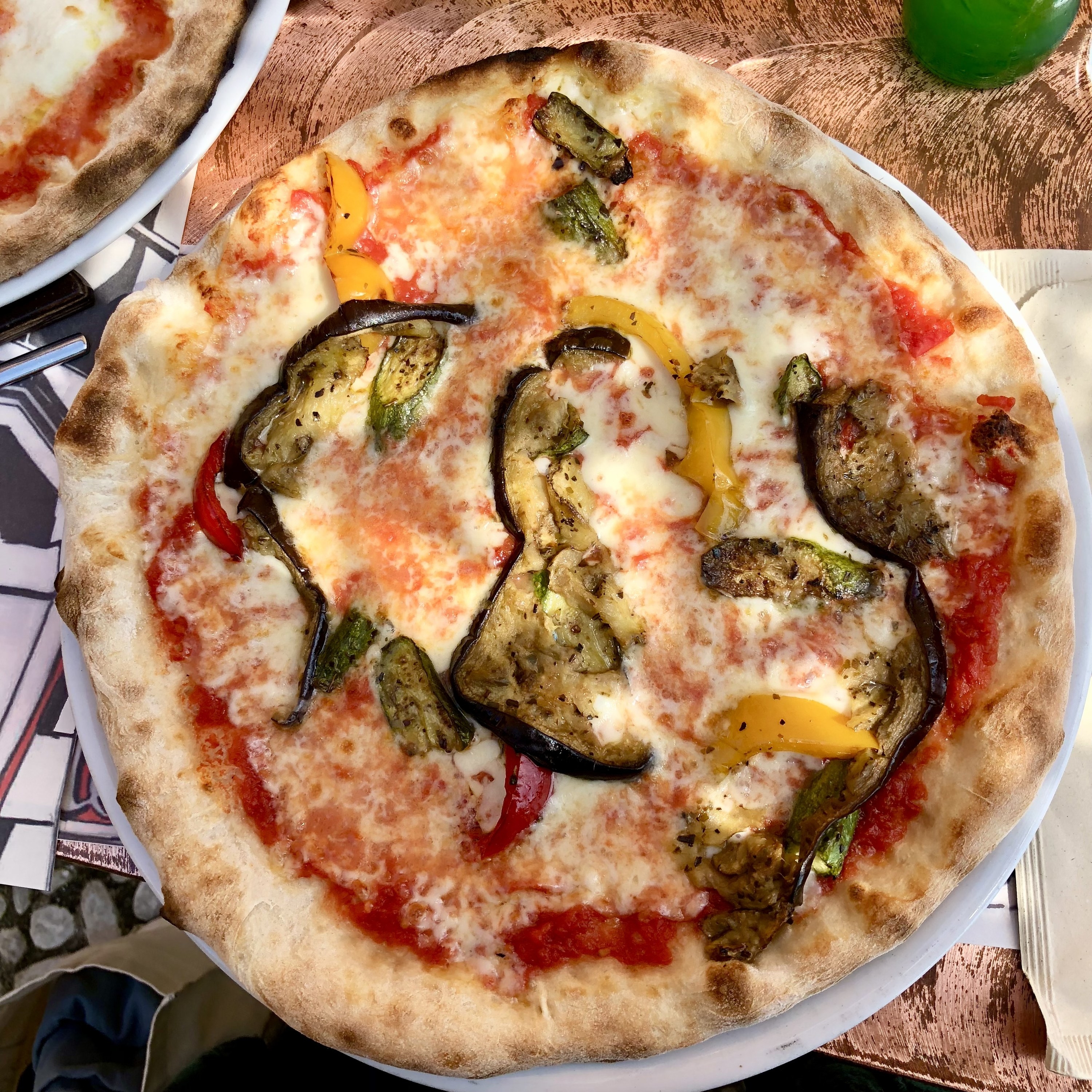 Pizza with eggplant and peppers