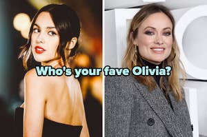 On the left, Olivia Rodrigo, and on the right, Olivia Wilde labeled whi's your fave Olivia