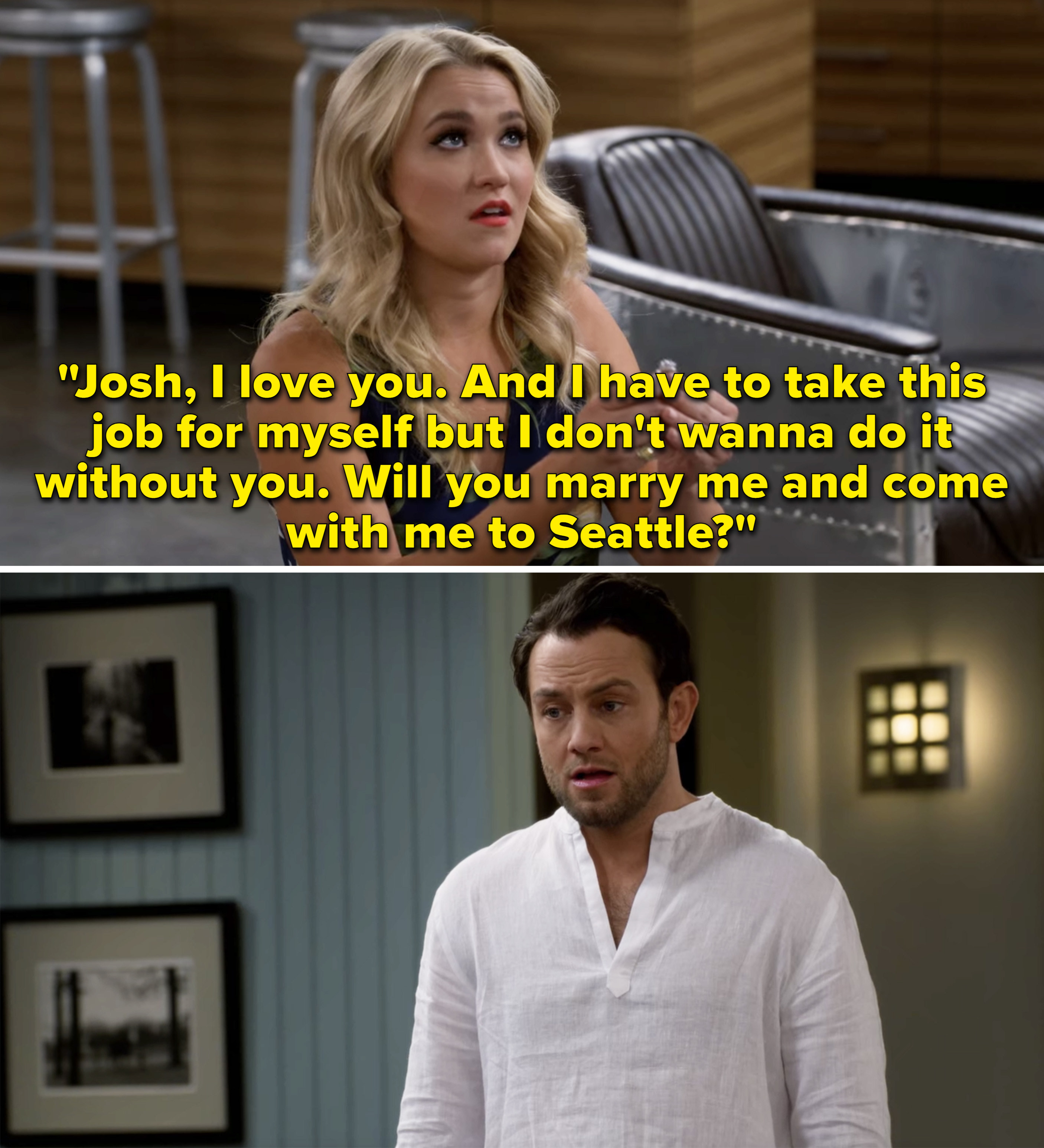 Gabi telling Josh she needs to take the job in Seattle, but she wants him to come too