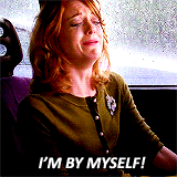 Character from &quot;Glee&quot; crying alone in car with caption: &quot;I&#x27;M BY MYSELF!&quot;