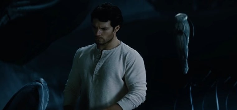 Clark in the Fortress of Solitude with a floating service robot in &quot;Man of Steel&quot;