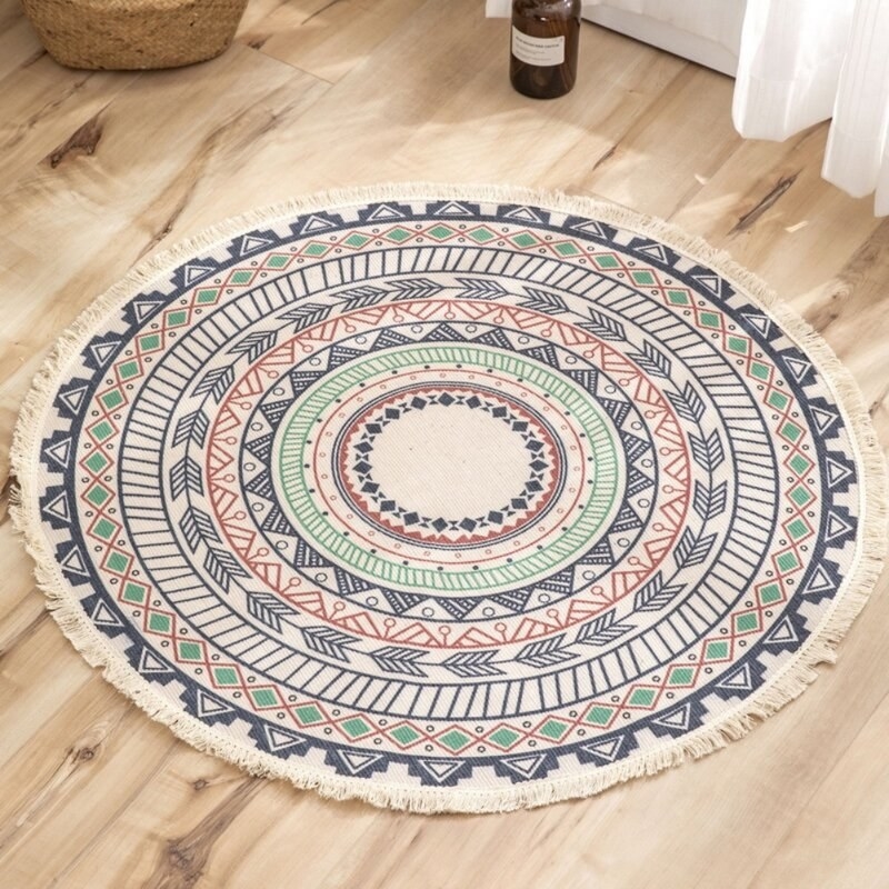 The round rug in a living room