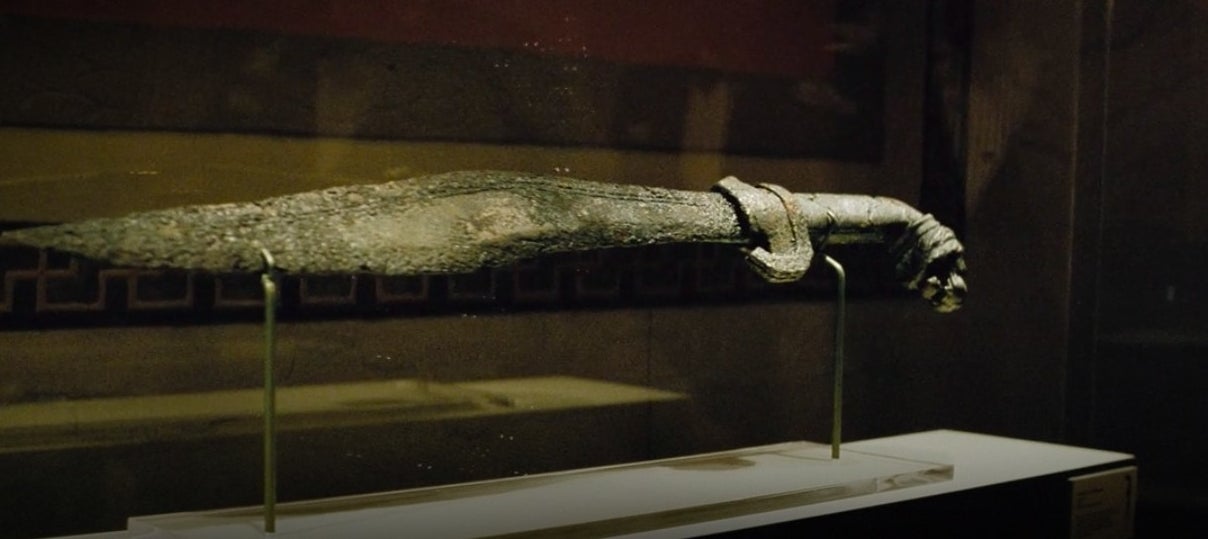 A replica of the Sword of Alexander on display at a gala in &quot;Batman v Superman: Dawn of Justice&quot;