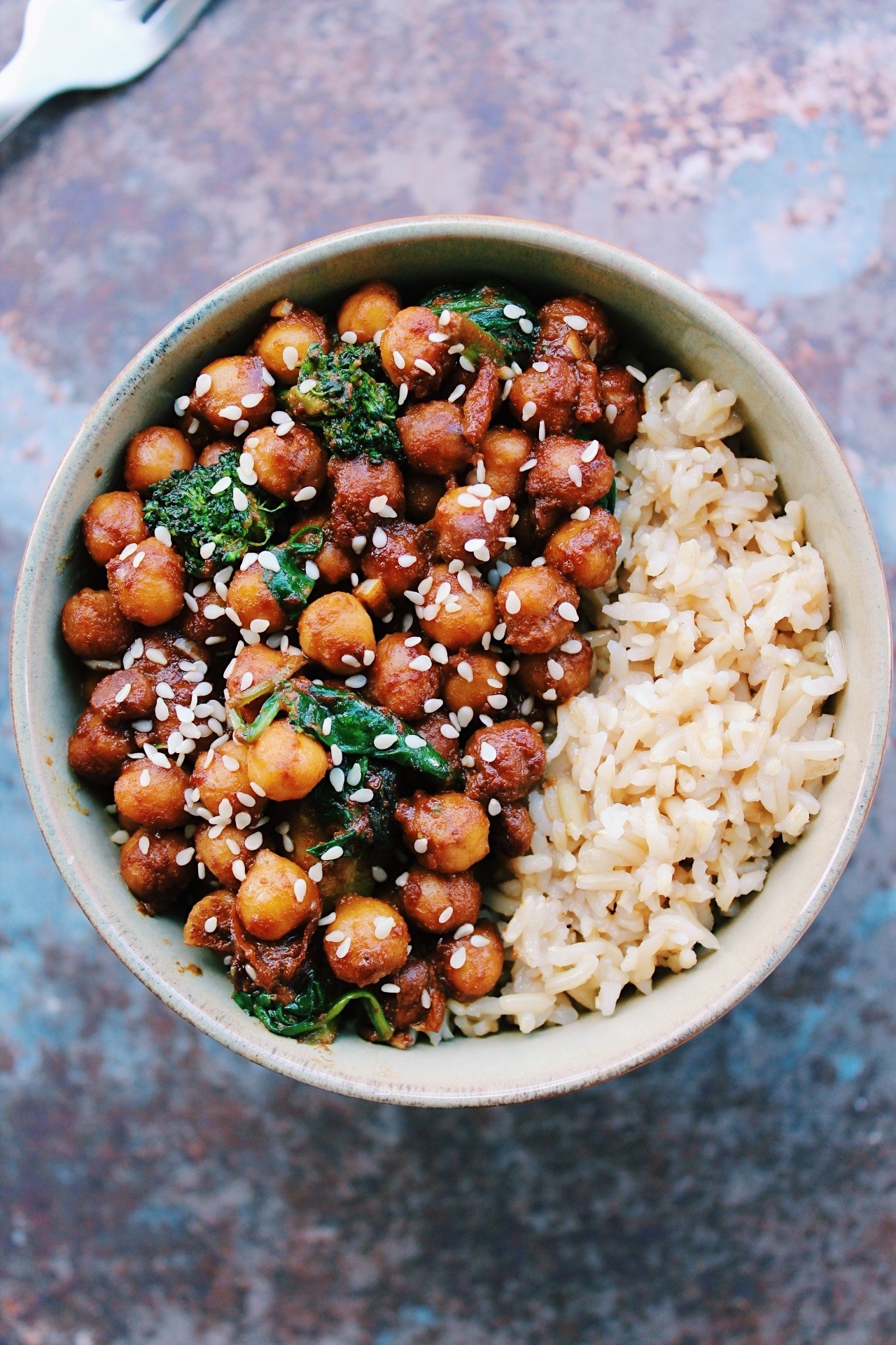 Asian stir fry chickpeas with rice.