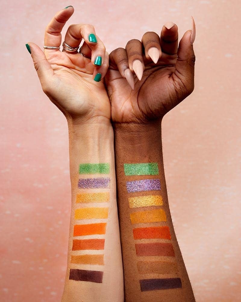 two different arms showcasing the different colors in the palette