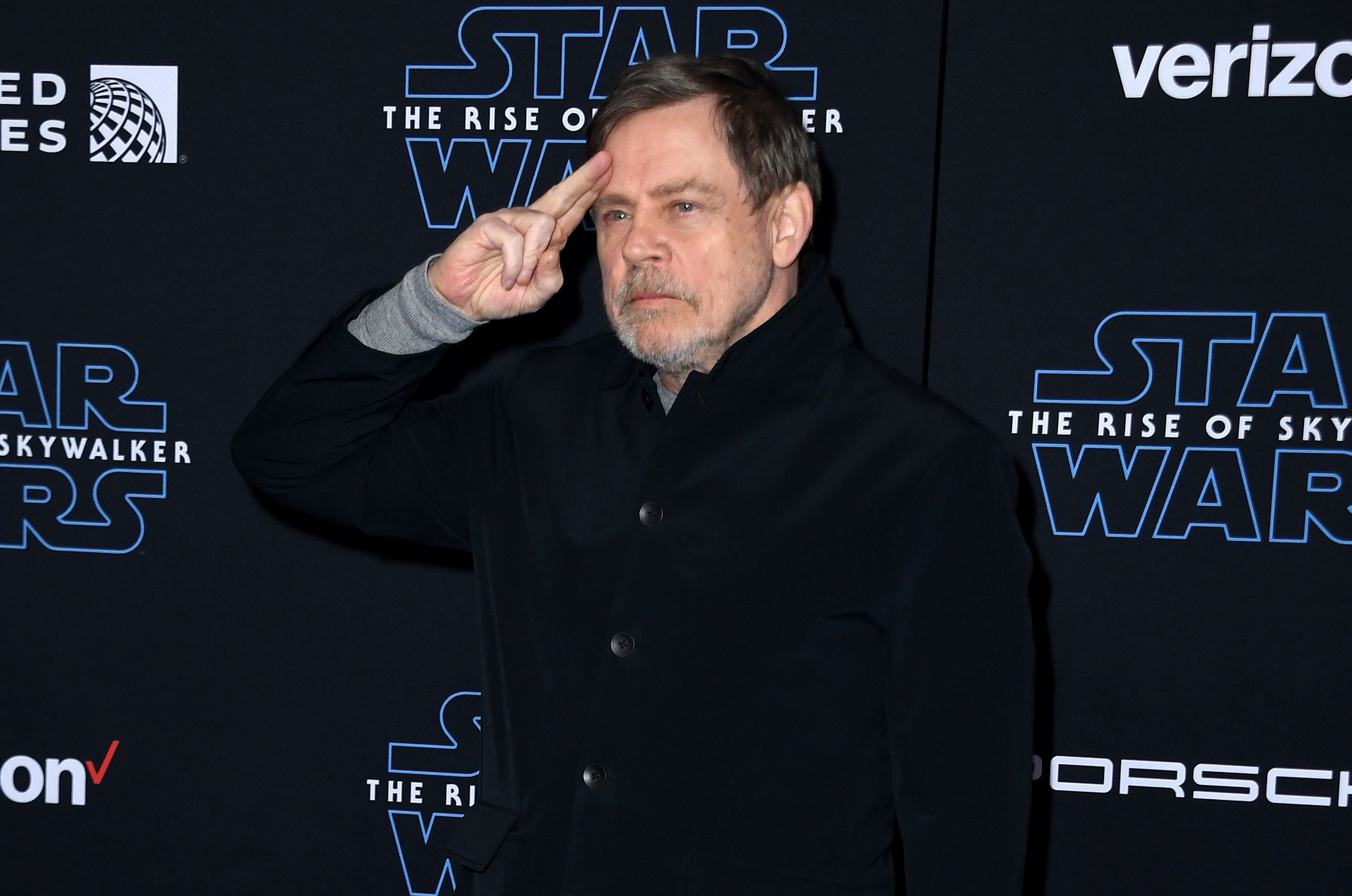 Mark saluting at the Star Wars: The Rise of Skywalker premiere