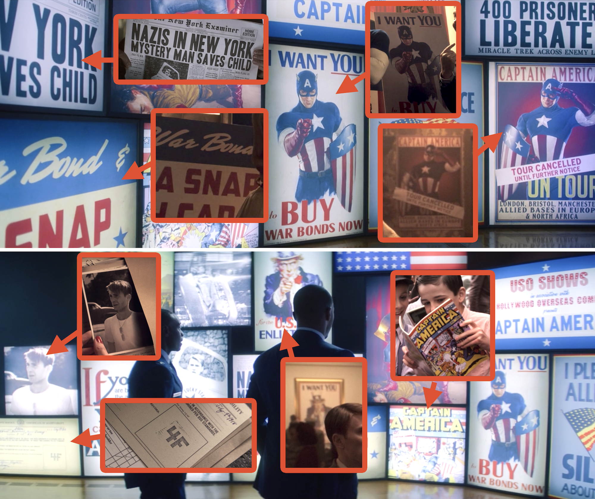 Documents and posters in both First Avenger and Falcon and the Winter Soldier