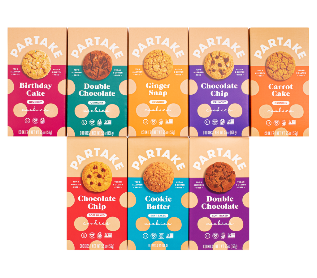 eight boxes of cookies, each a different flavor