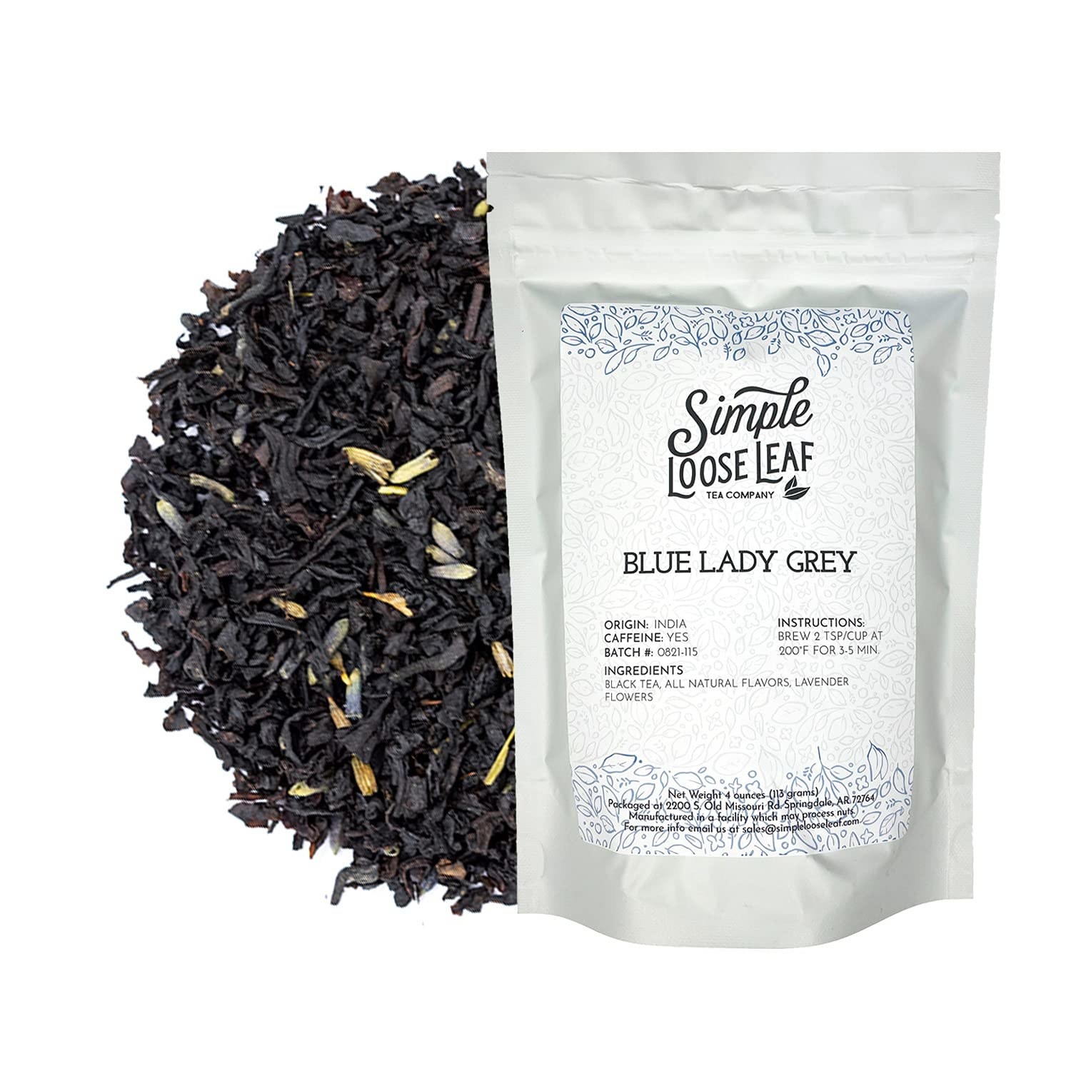a bag of simple loose leaf blue lady grey tea