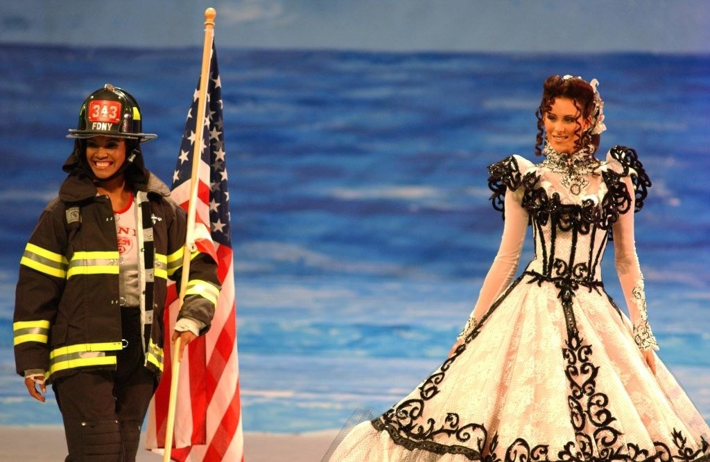miss usa is dressed in firefighter gear